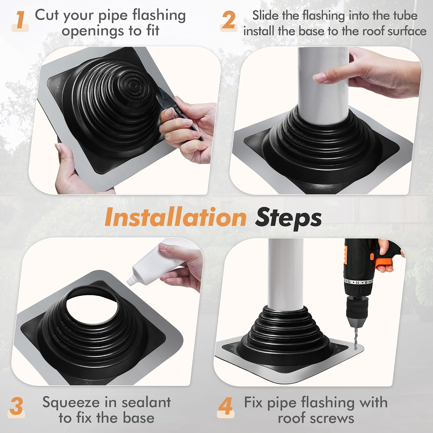 #3 Metal Roof Vents Flashing, Roofing Boots Kit for Houses Fits Pipe Od 1/4" to 5-3/4", Epdm Flexible Roof Jacks for