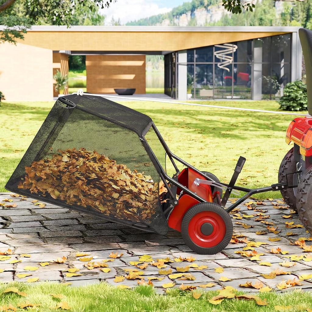 50" Lawn Sweeper Tow Behind,26 Cu ft Hopper Leaf & Grass Collector