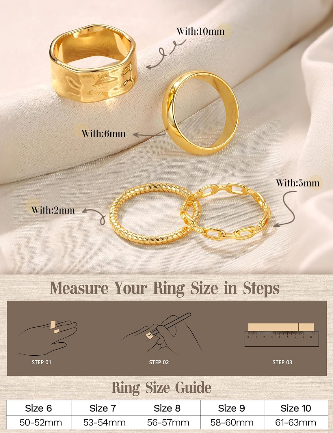 Chunky Gold Rings for Women Non Tarnish - 4Pcs 14K Gold Plated Dainty Stackable Ring Set Trendy Hypoallergenic Thick