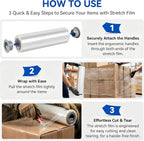 18" x 1500 Ft Stretch Shrink Wrap with Handle, 80 Gauge, 4 Pack