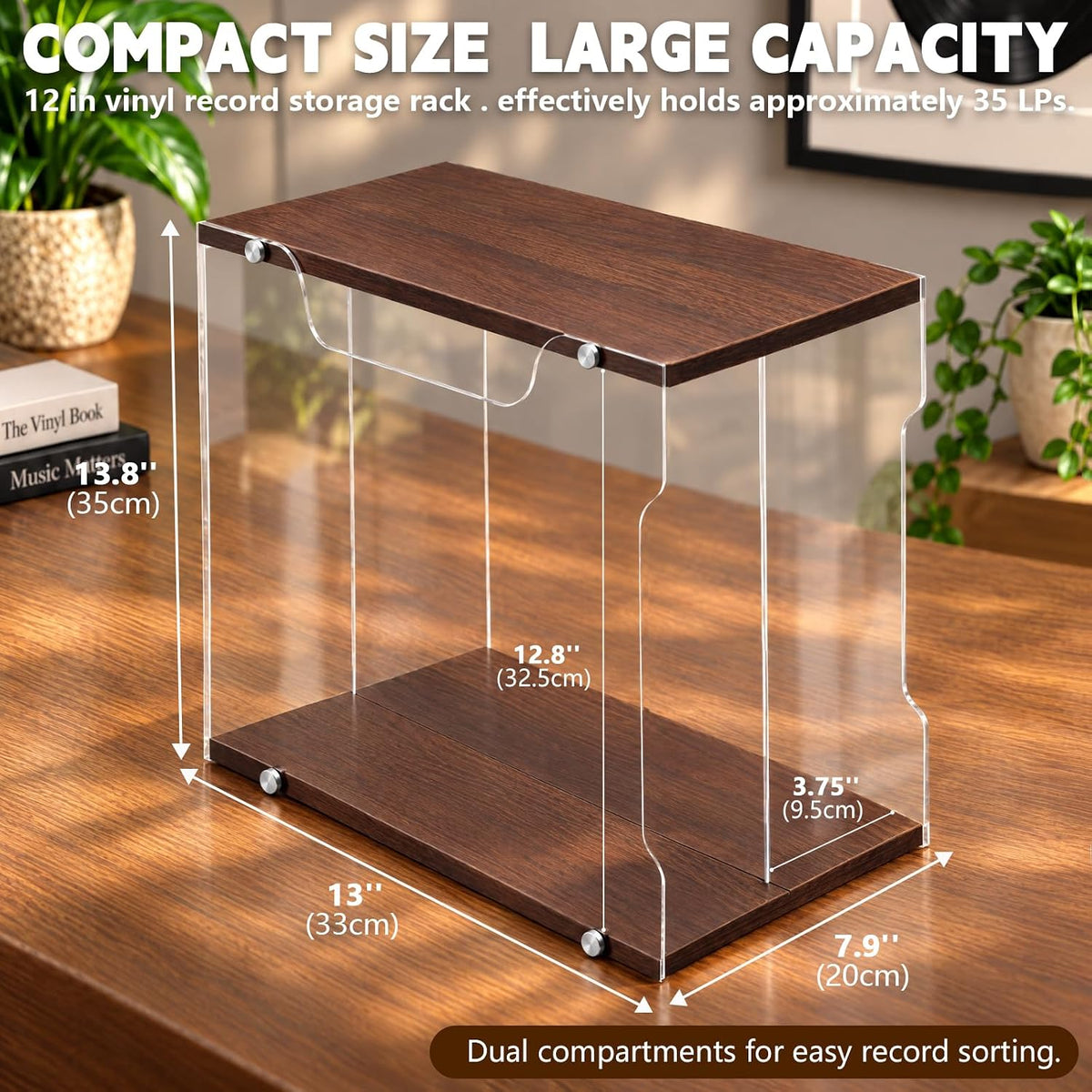 Vinyl Record Storage Box, Record Holder for 12-Inch LPs, Acrylic Sides