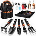 Gardening Tools, 12 Pcs Heavy Duty Garden Tools Set with Repotting Mat, Transplant Shovel, Hand Rake, Pruning Shears