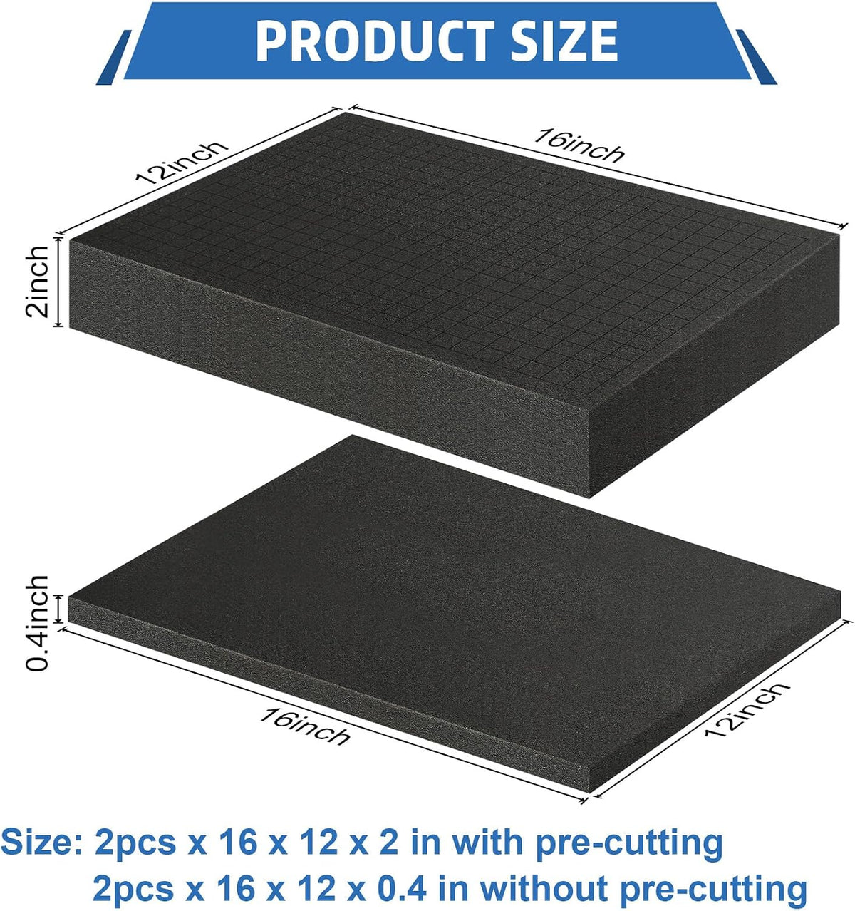Pick and Pluck Foam Inserts, 4 Pcs 16 x 12 In, 2 Thick Polyurethane Foam