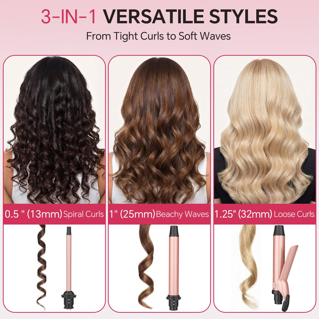 3 in 1 Curling Iron Set with Interchangeable Ceramic Barrels