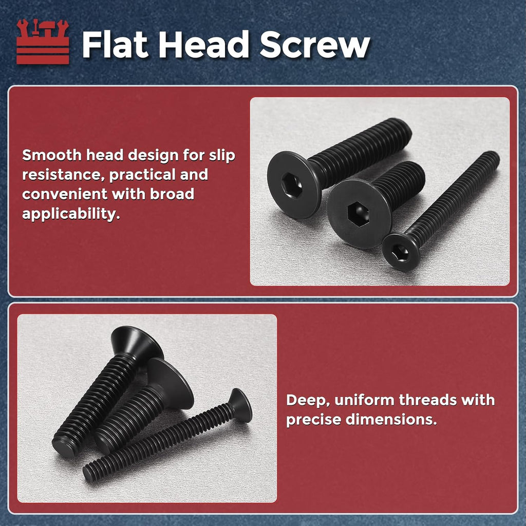 10Pcs #6-32x3/8 Flat Head Socket Cap Screw Countersunk Bolt