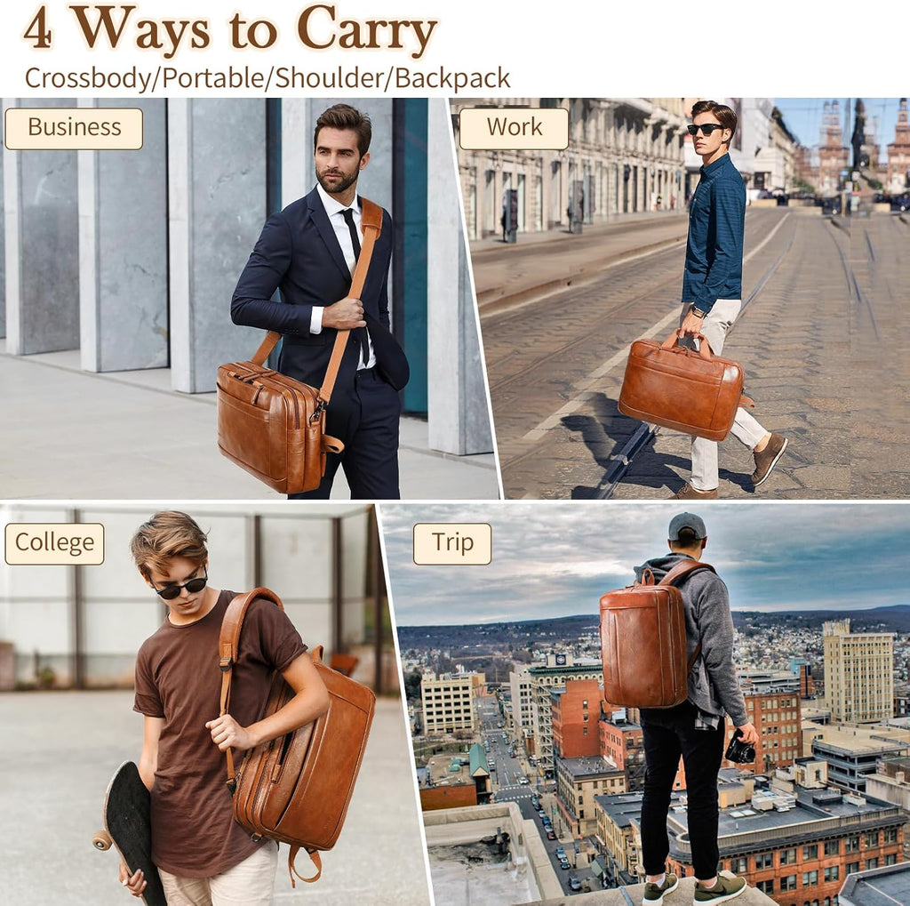 Faux Leather Messenger Bag for Men | 17-17.3 Inch Leather Mens Laptop Bag Leather Briefcasen Convertible Backpack 3