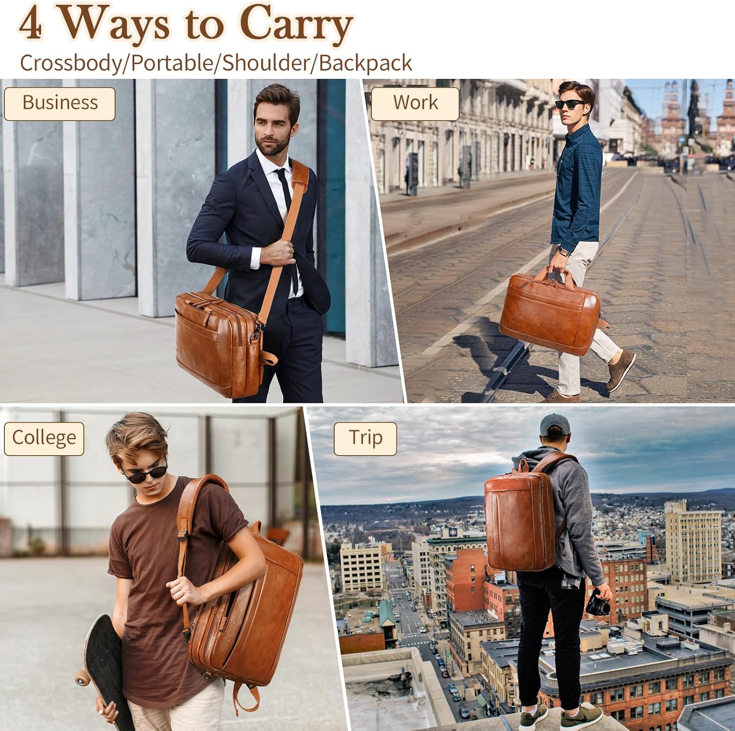 Faux Leather Messenger Bag for Men | 17-17.3 Inch Leather Mens Laptop Bag Leather Briefcasen Convertible Backpack 3
