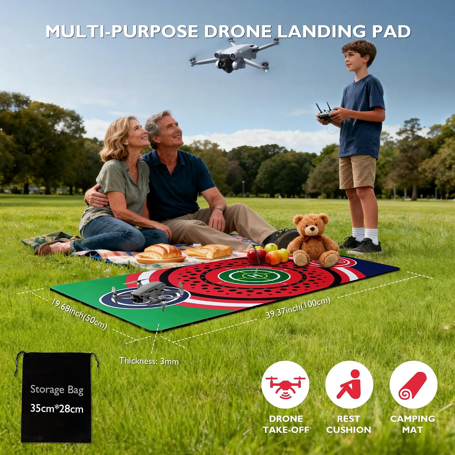 Universal Weighted Drone Landing Pad with Light, Waterproof Foldable Launch Pad, Easy Clean Helipad for Night Takeoff