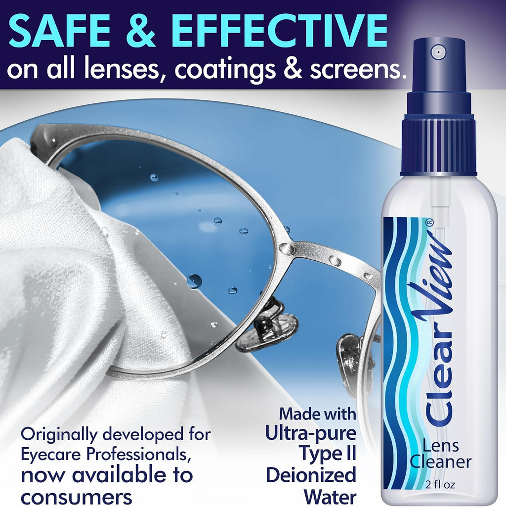Lens Cleaner Kit, 4 Bottles Plus 4 Microfiber Cloths Set | Streak-free eyeglass and screen cleaning spray, safe for