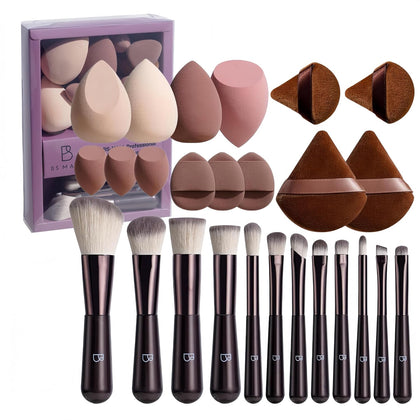 Travel Makeup Brush Set BS-MALL Makeup Sponges - Includes Foundation Brush, Powder Puff, Finger Sponges & Triangle