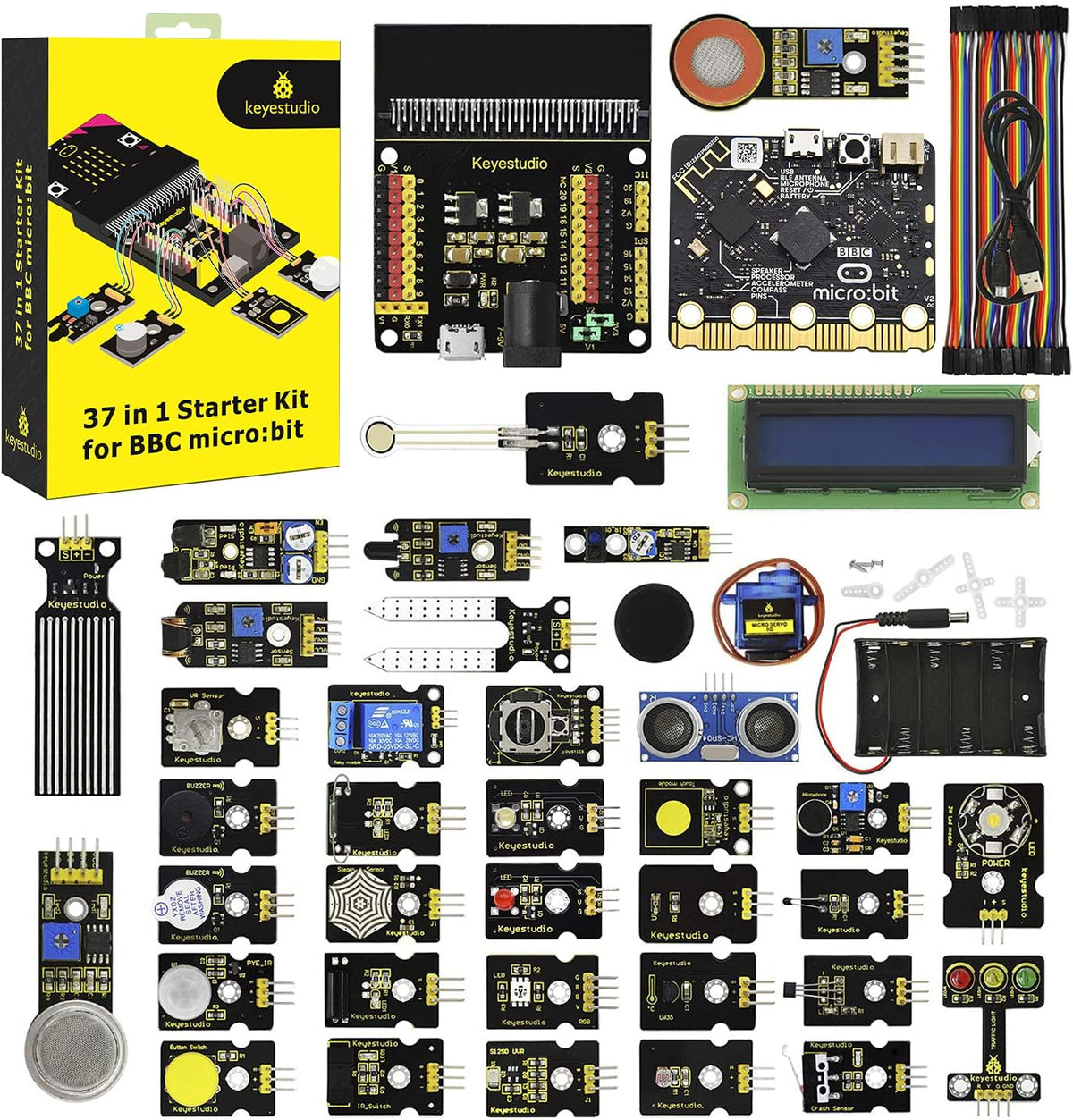 KEYESTUDIO 37 in 1 Box Starter Kit with BBC Microbit V2.2 Board, Great 37 Sensors Microbit Accessories Coding Electronics Kit for Teens Adults, Electric Circuit Learning with Tutorial