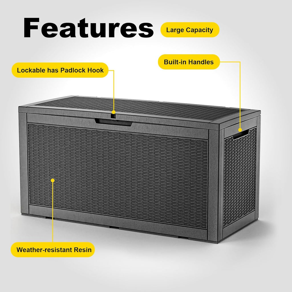 150 Gallon Resin Deck Box, Lockable Patio Outdoor Storage Box for Furniture, Garden Tools and Tools Storage
