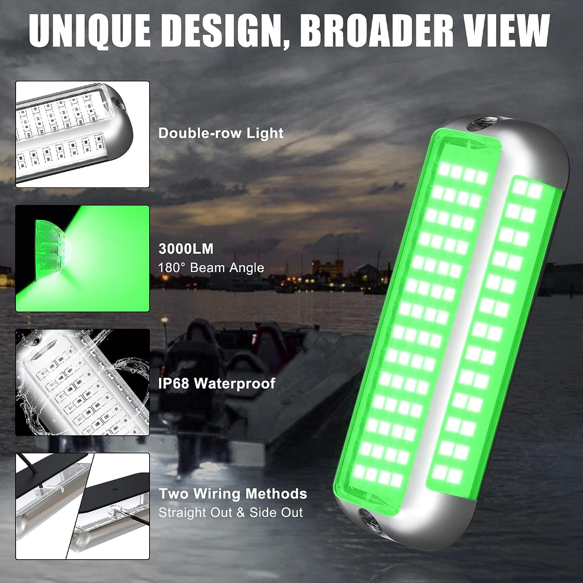 BASIKER BS4 Marine LED Underwater Boat Lights (2 x 3000LM 84LED 180° Green)