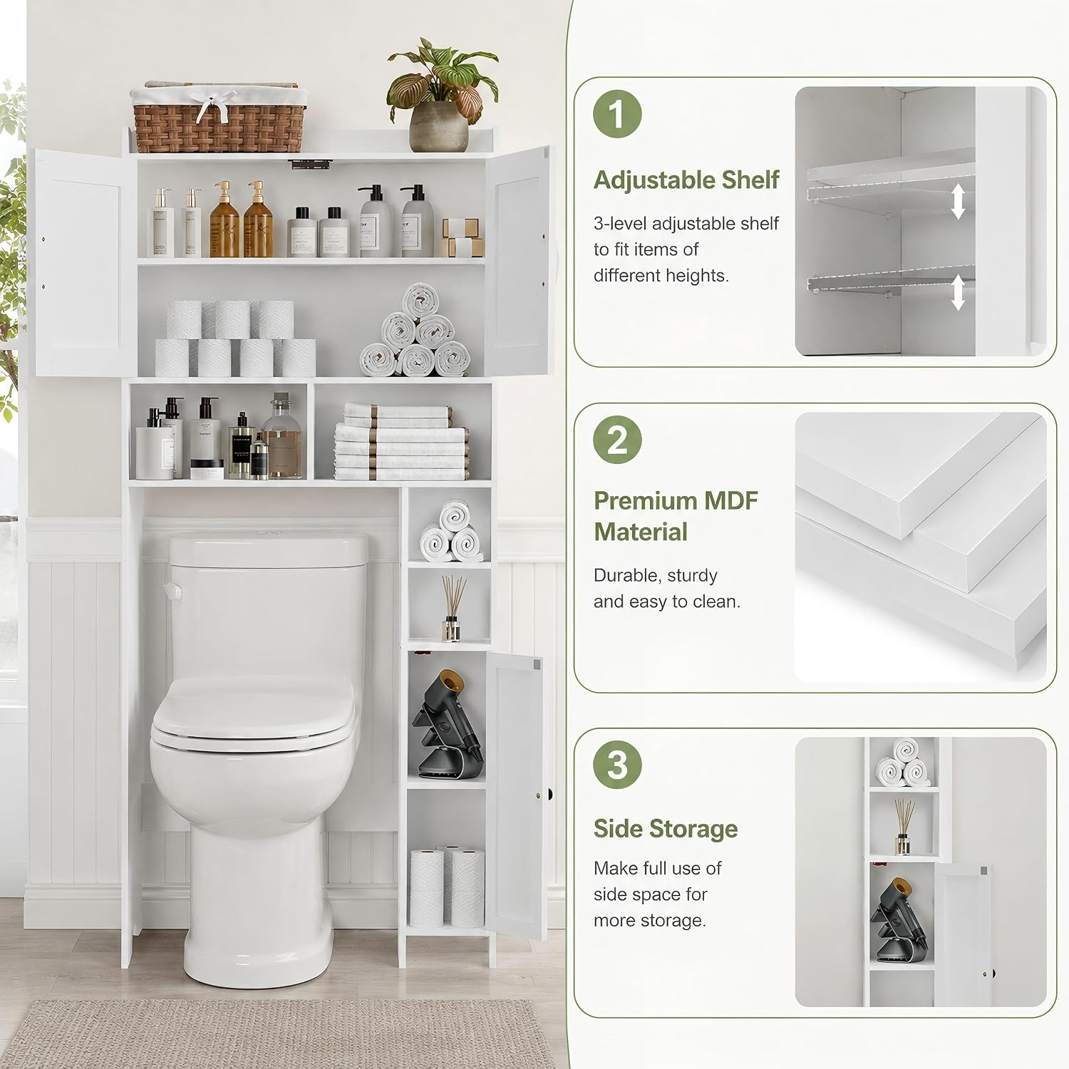 Wooden Over The Toilet Storage Cabinet with Barn Door | Freestanding Bathroom Storage, Toilet Paper Holder
