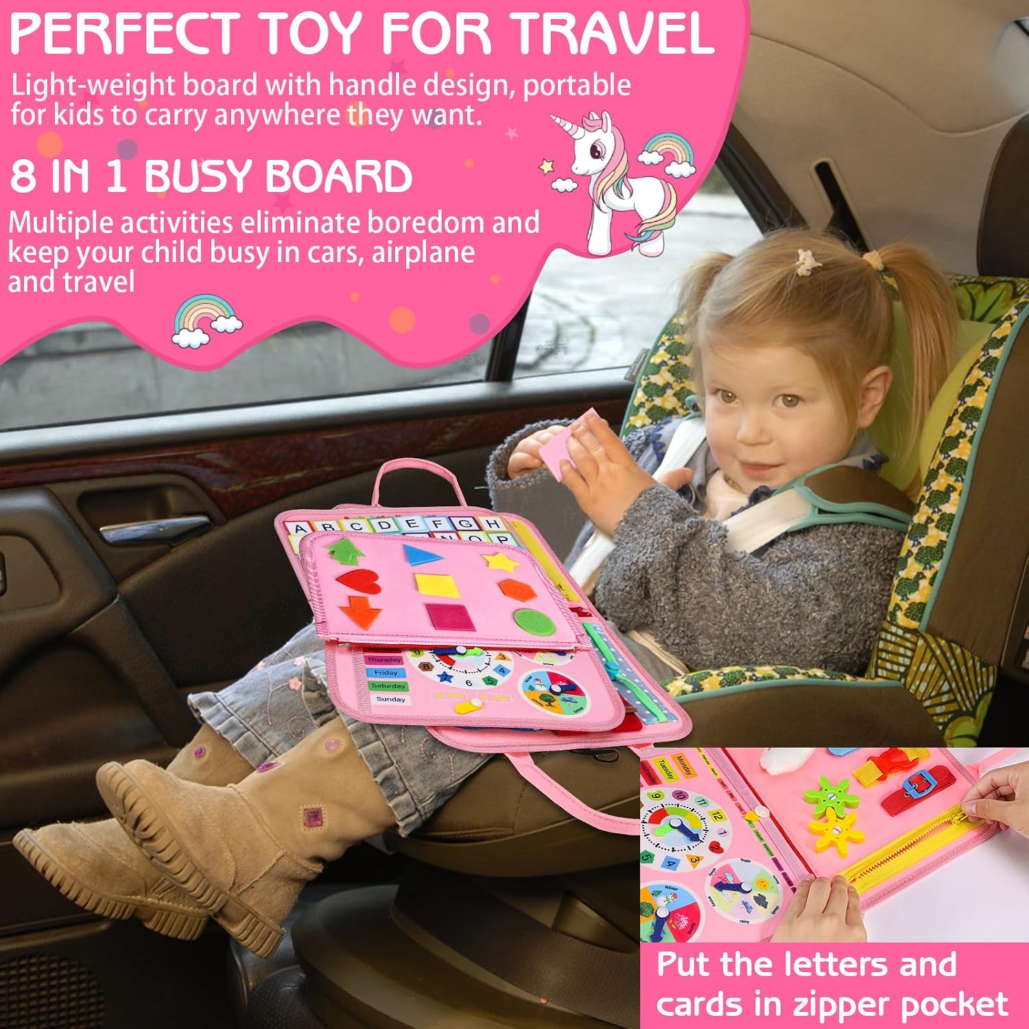 Busy Board Montessori Toys for Girls, Sensory Book Educational Activities for Learning Fine Motor Skills, Birthday