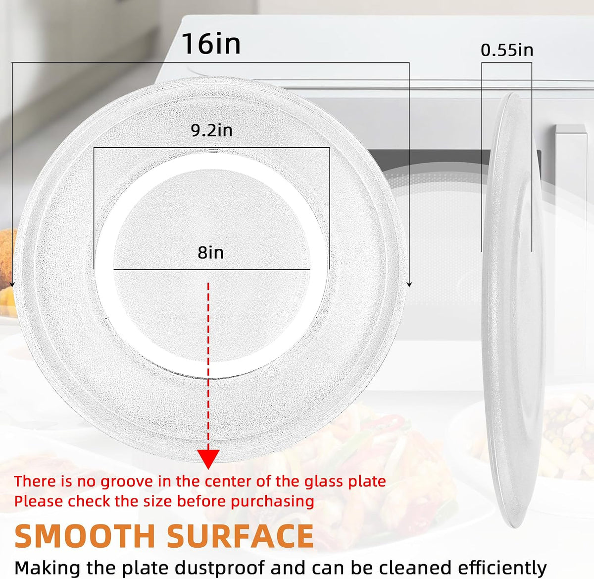 16 inch Microwave Glass Plate Replacement for GE Microwave Oven, Microwave Glass Turntable 16 inch Replace WB49X10189 WB27X43590 Microwave Plate by Fetechmate - Borosilicate Heat Resistant Glass