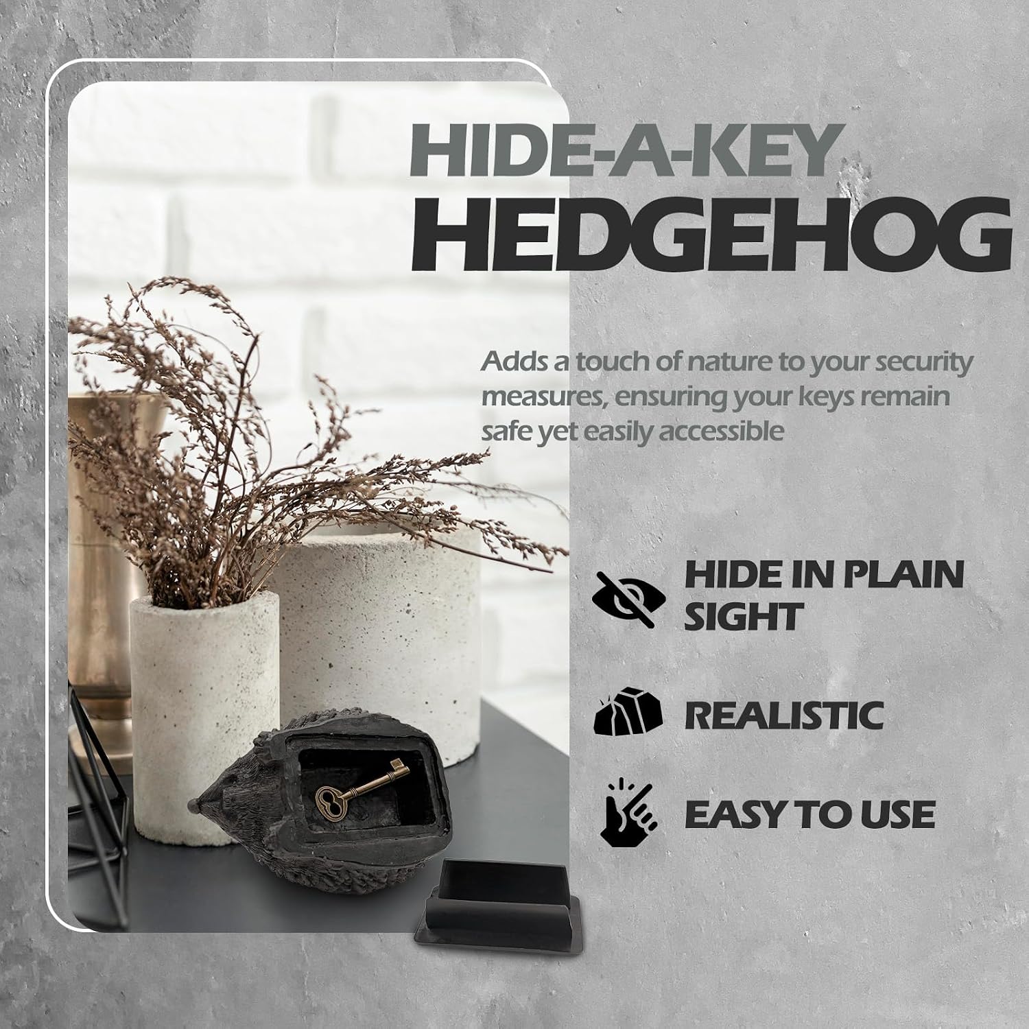 Hedgehog Key Hider Outdoor – Resin Waterproof Fake Rock Hide a Key, Secure Spare Key Holder with Secret Storage