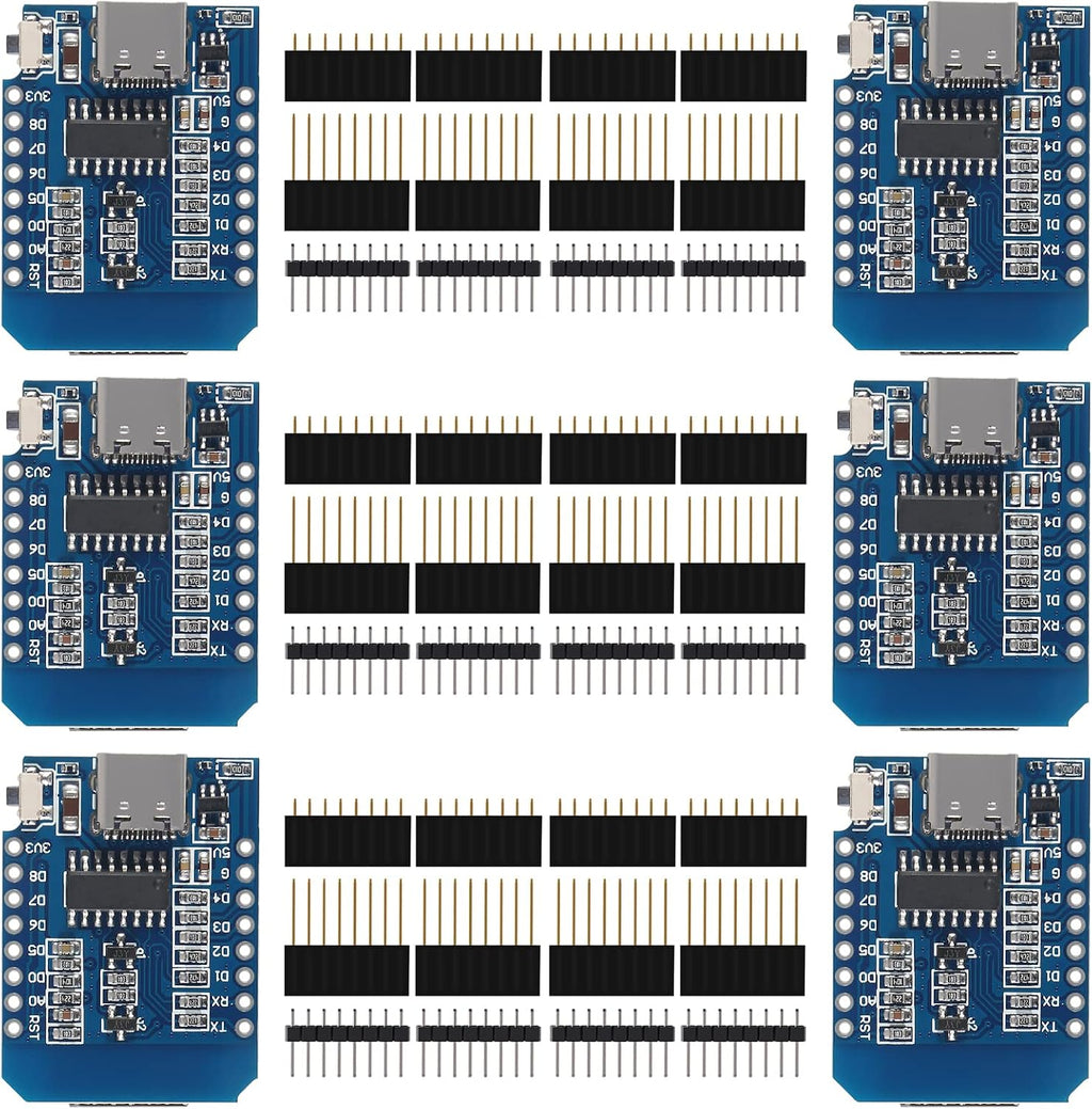 6 Pieces Development Board D1 MINI Type-C USB NodeMcu Mini Wireless D1 Module for ESP8266 ESP-12F 4M Bytes WLAN WiFi Internet Development Board Compatible with Arduino