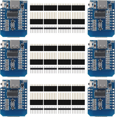 6 Pieces Development Board D1 MINI Type-C USB NodeMcu Mini Wireless D1 Module for ESP8266 ESP-12F 4M Bytes WLAN WiFi Internet Development Board Compatible with Arduino