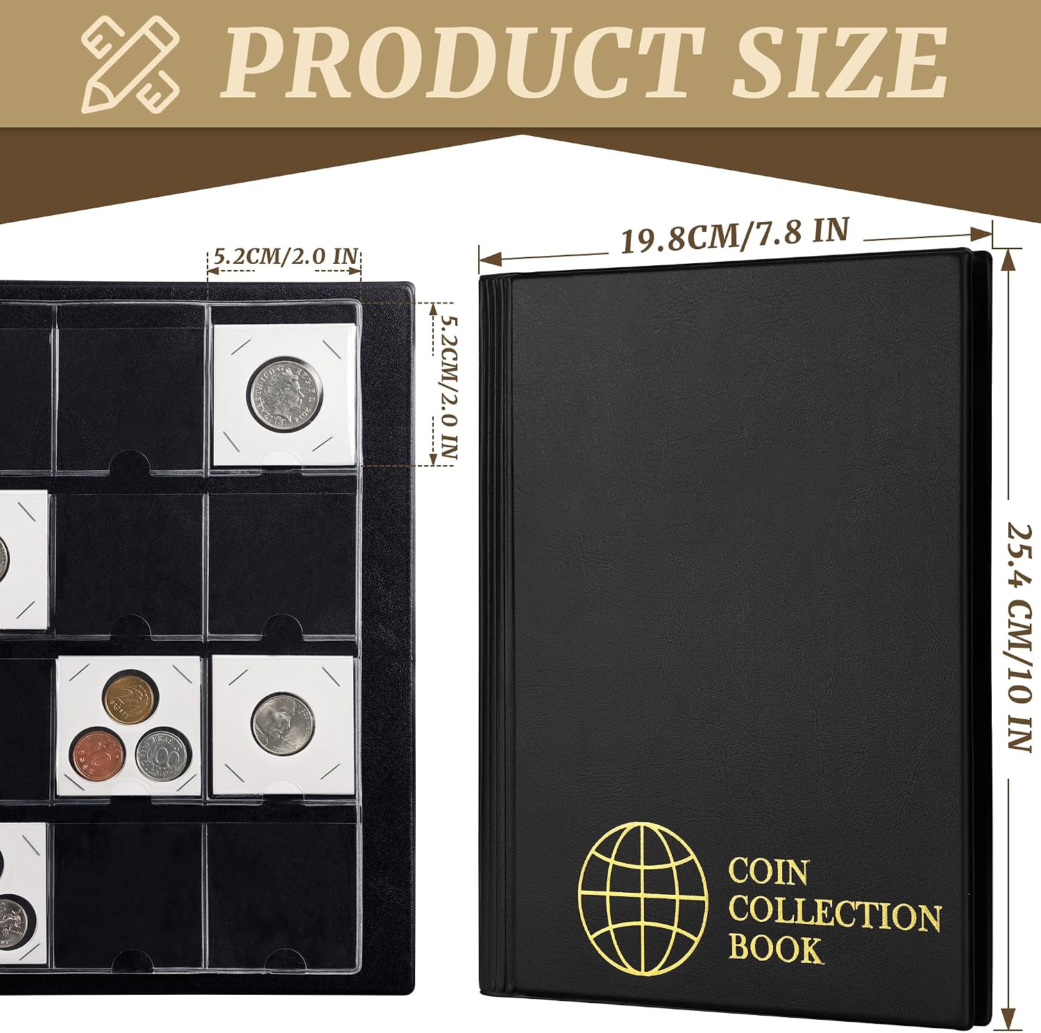 Coin Flip Holder Albums - 120 Pockets 2x2 inches | Uncle Paul Collection Storage Book Holder Supplies for Pounds