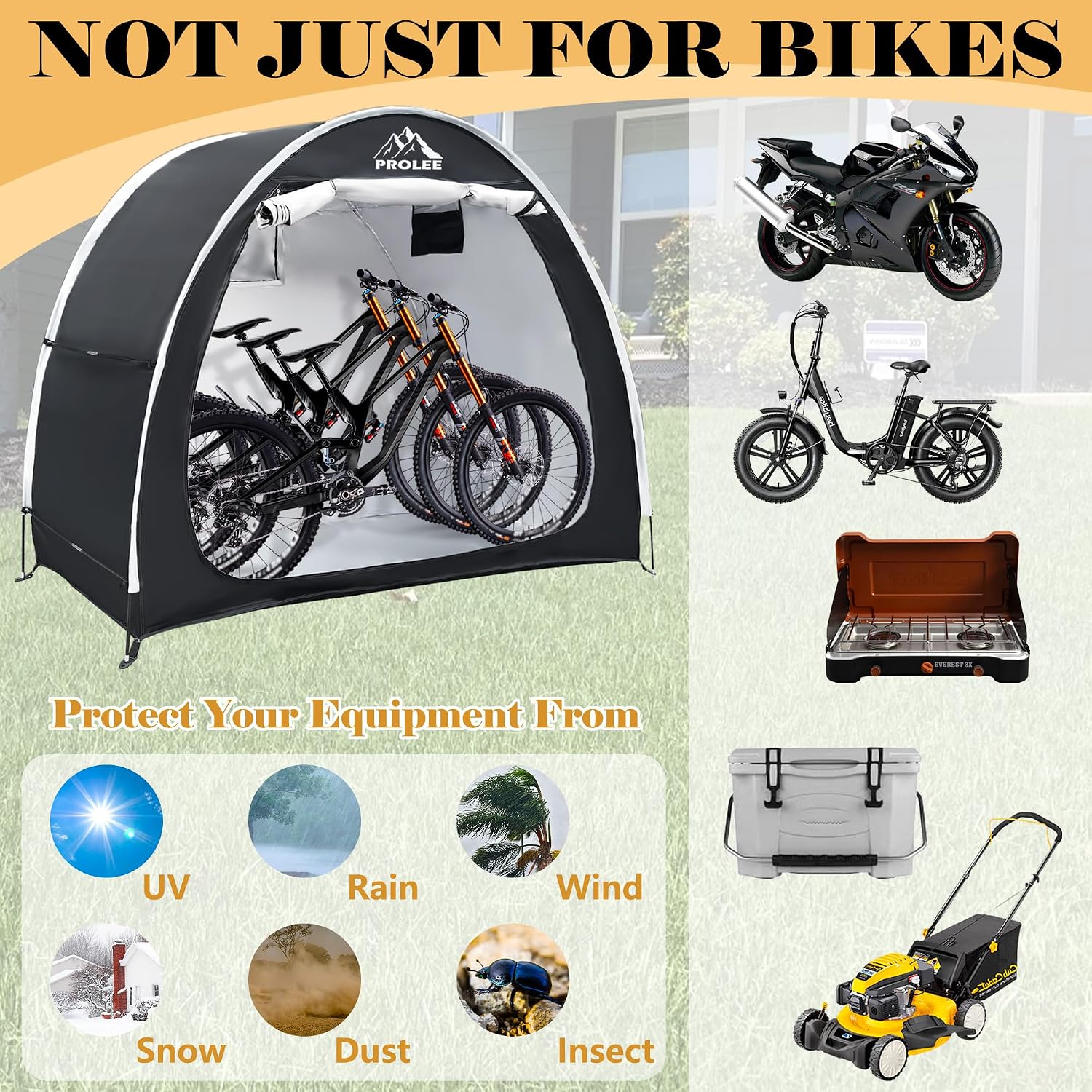 Bike Shed 6.6FT, Waterproof Oxford Fabric Storage Tent for 2 Bikes, Outdoor Storage with Window Design, Black | 210D