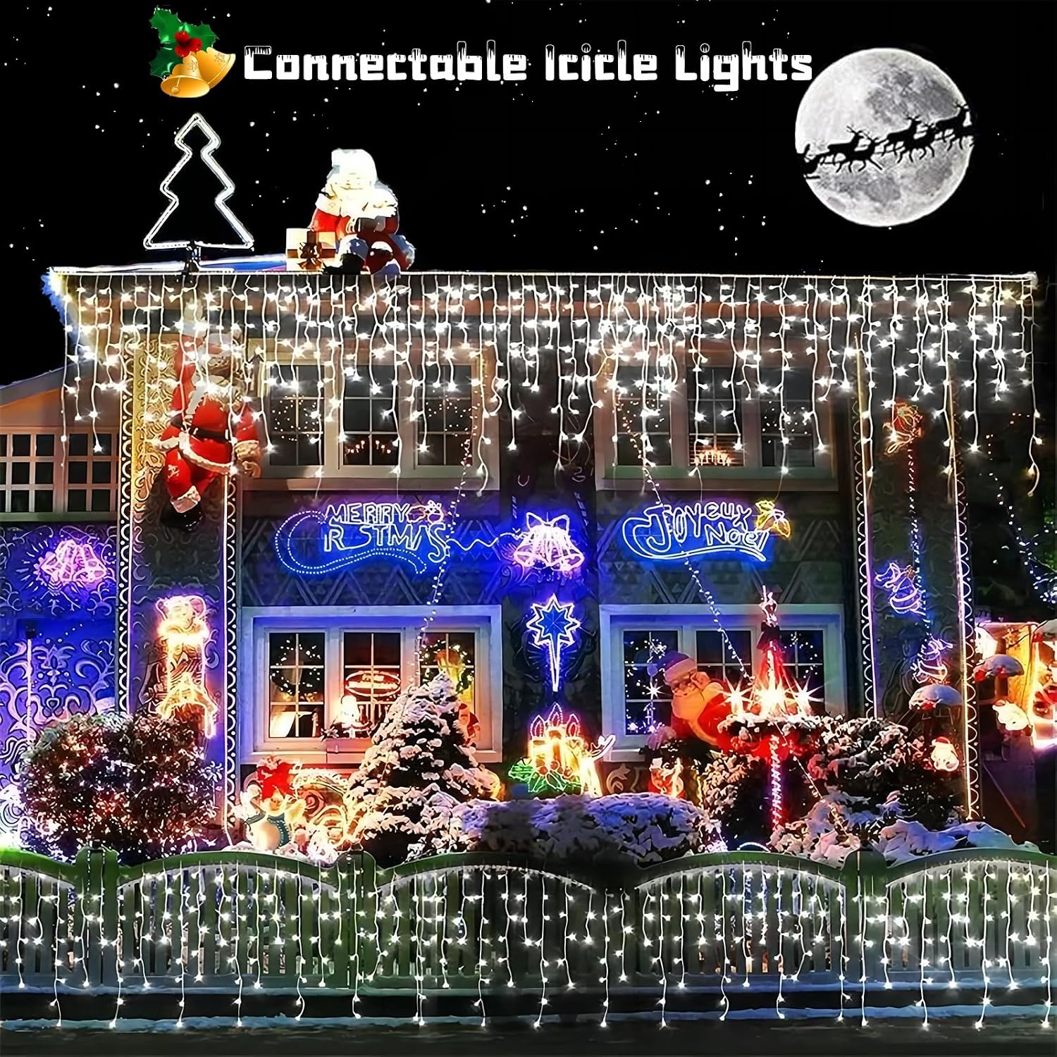33ft 400 LED Icicle Lights Outdoor, 80 Drops Icicle Christmas Lights Connectable, 8 Modes White Icicle String Lights