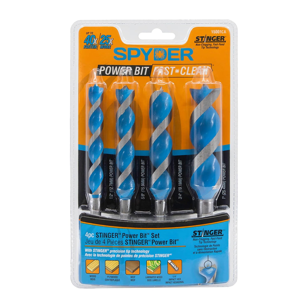 Stinger 4-Piece Wood Boring Power Bit Set, 6.5-inch Length,1/2, 5/8, 3/4, 1-inch Diameter