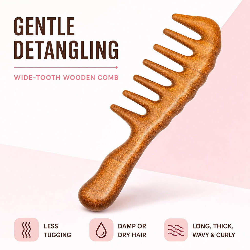 3-Piece Wooden Hair Brush Set with Boar Bristles & Wide Tooth Comb | A 3-piece wooden hair brush set for gentler