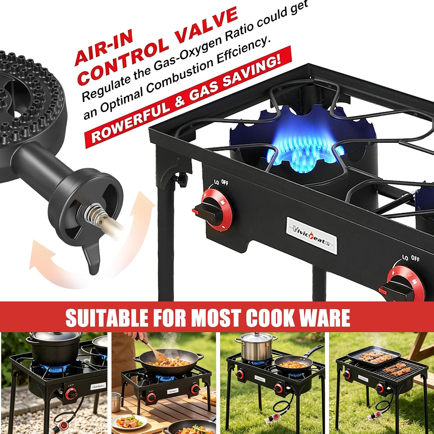 Propane Grill 2 Burner Outdoor Propane Stove Portable Gas Grill High Pressure Camping Stove Double Burner Cooker for