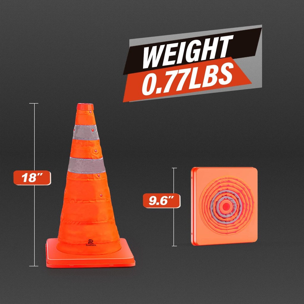 18 Inch 2 Pack Collapsible Traffic Safety Cones with Bag,Orange | Foldable Design for Storage, Reflective Collar