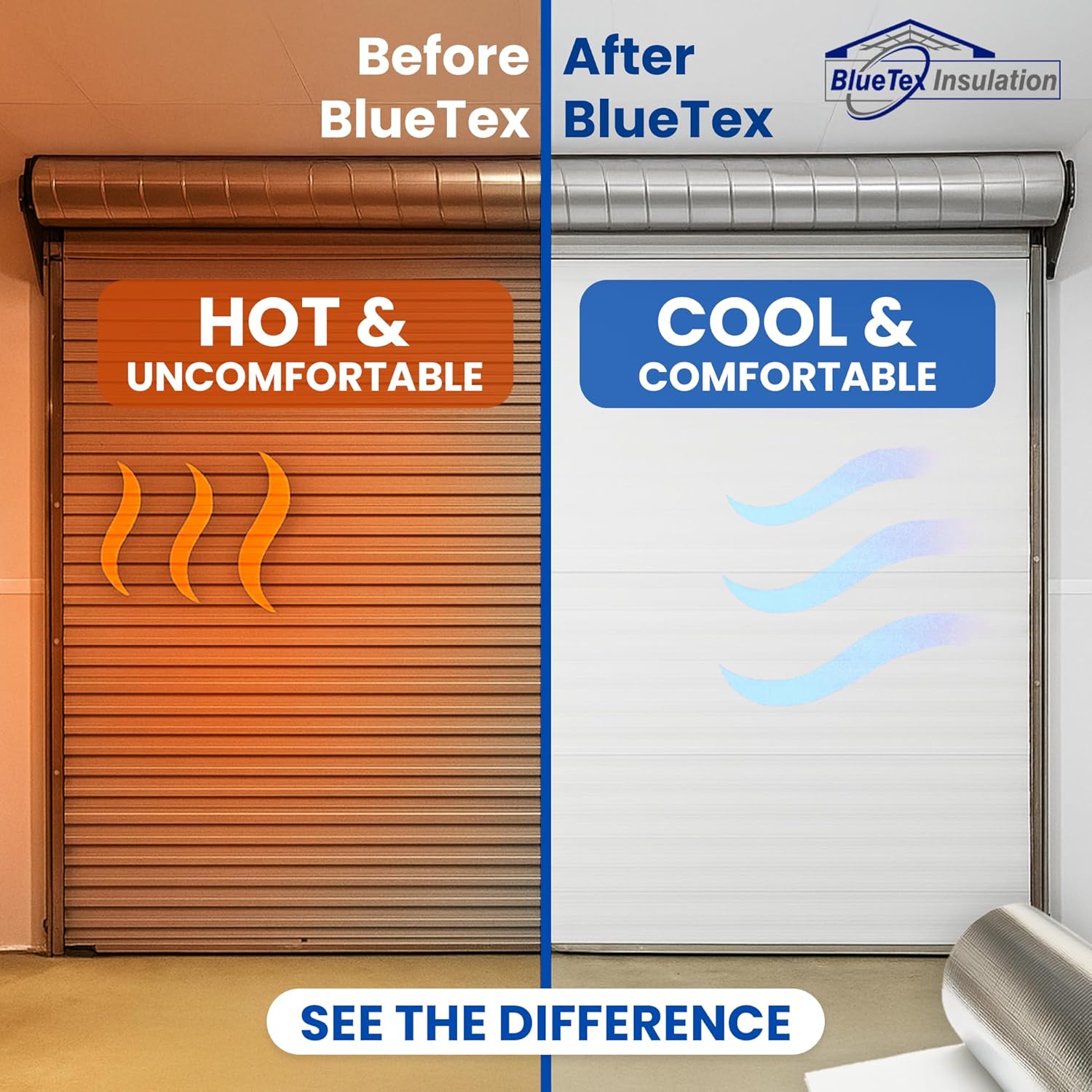 BlueTex Roll Up Garage Door Insulation Kit for Cooling Down Metal Buildings – Easy to Install Complete Insulation for