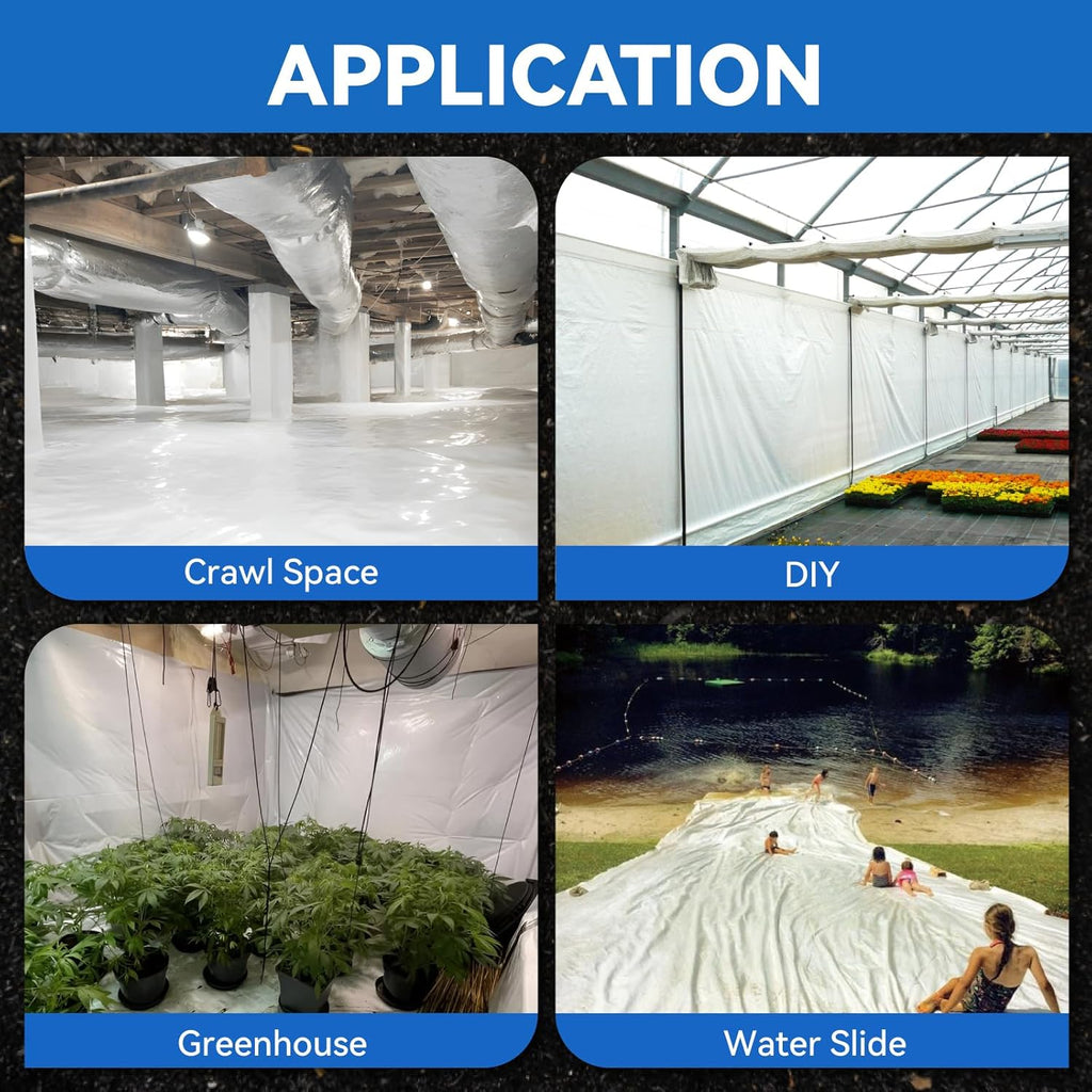 White 10 Mil Plastic Sheeting, 10x100', Crawlspace Vapor Barrier