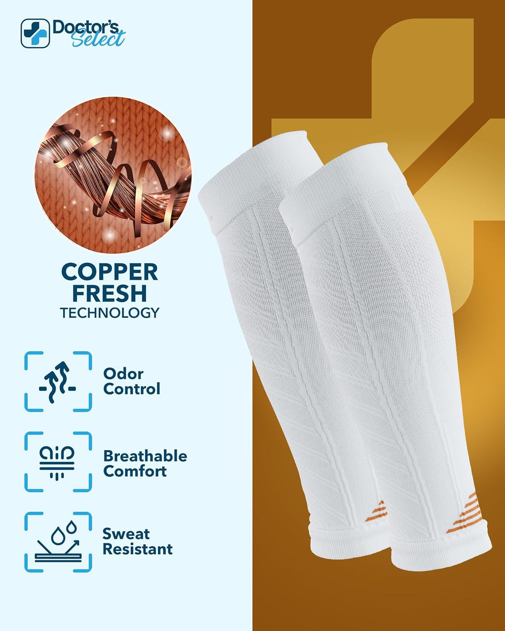 2 Pairs Copper Calf Compression Sleeve - Leg Compression Sleeves for Women & Men, Shin Splint Relief