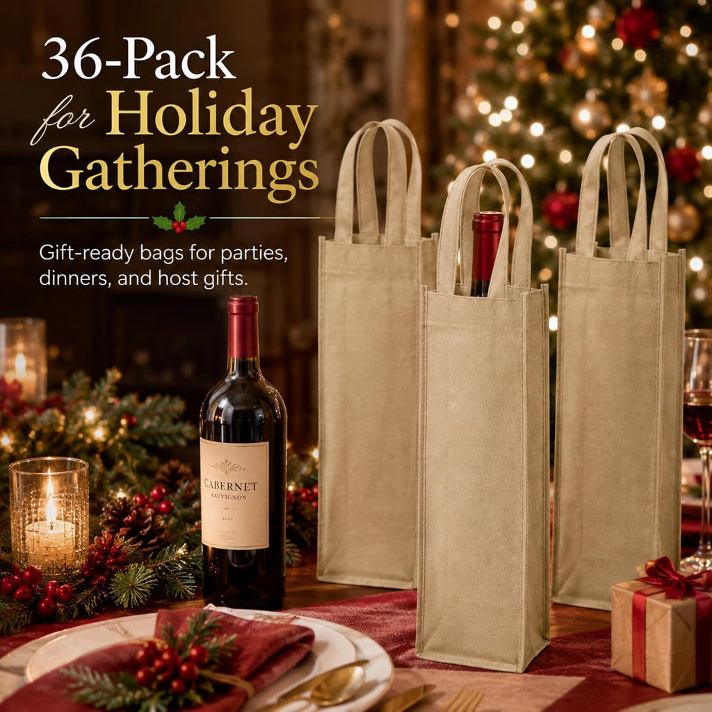 36 Pcs Wine gift Bags Single Bottle Non-woven Reusable,‌khaki‌