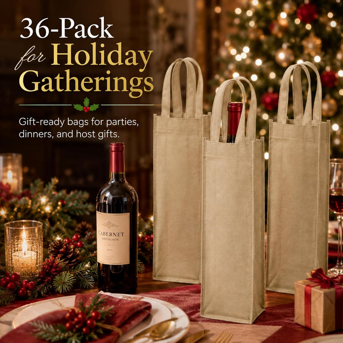 36 Pcs Wine gift Bags Single Bottle Non-woven Reusable,‌khaki‌