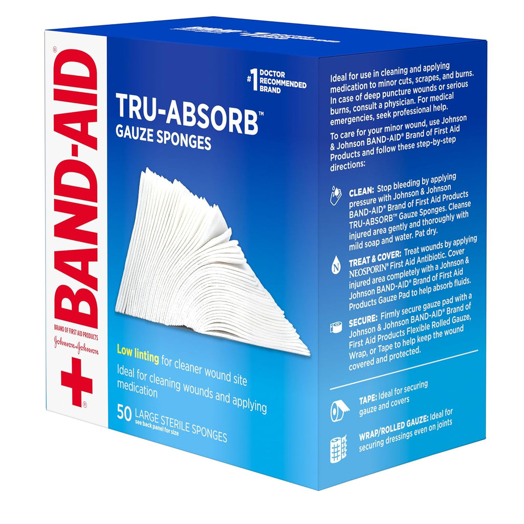 Brand First Aid Products Tru-Absorb Sterile Gauze Sponges for Cleaning and Cushioning Minor Wounds, Cuts & Burns