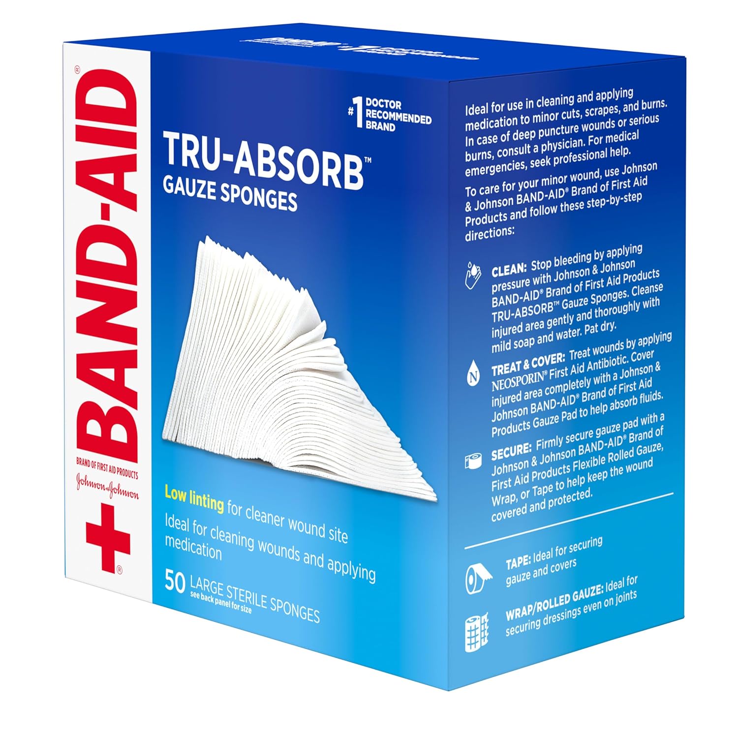 Brand First Aid Products Tru-Absorb Sterile Gauze Sponges for Cleaning and Cushioning Minor Wounds, Cuts & Burns