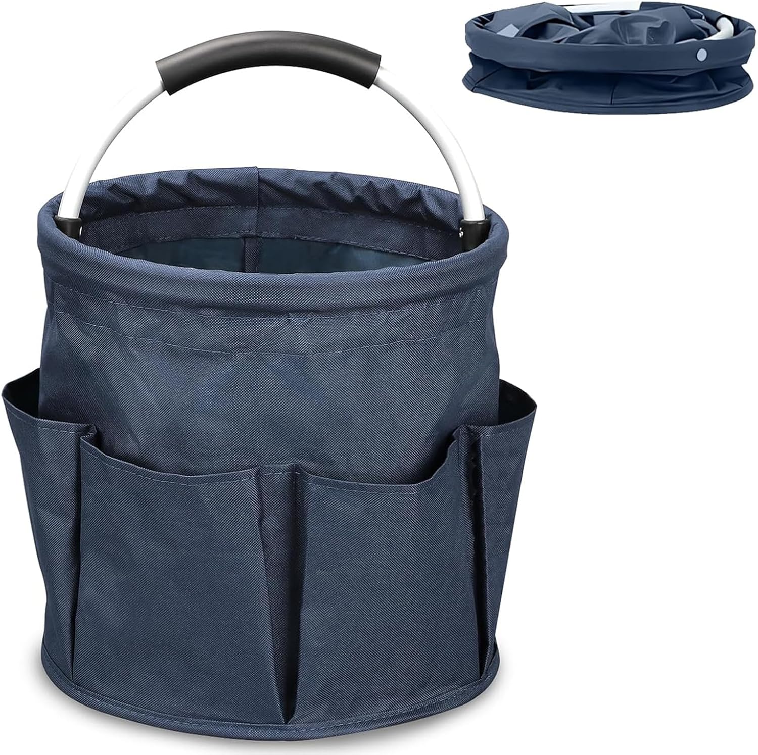 17L Foldable Cleaning Caddy with Handle, Cleaning Supplies Organizer Storage Basket with 6 Side Pockets, Portable