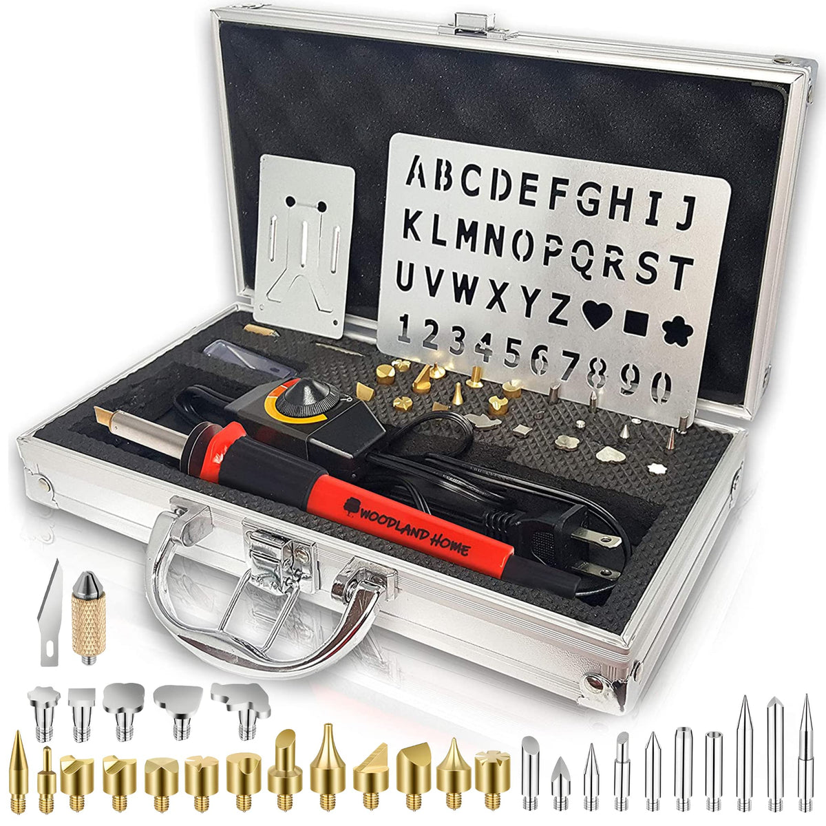 Professional Wood Burning Kit with Letters - Pyrography Pen Fully Adjustable Temperature With safety Stand - 27 Tips