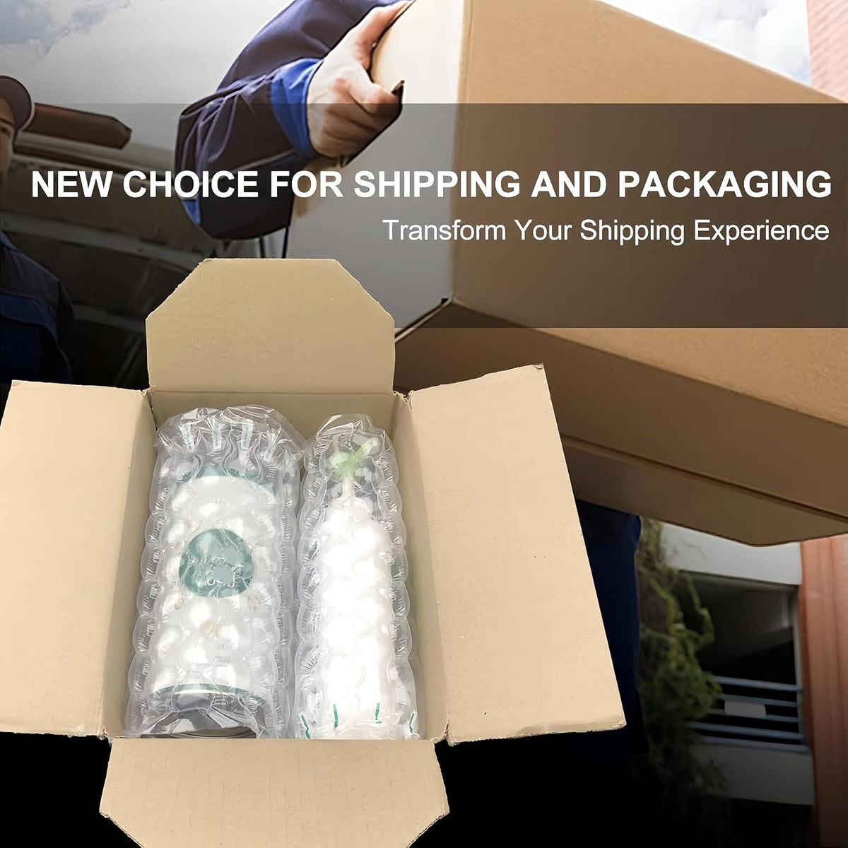 Inflatable Bubble Cushioning Wrap Roll Heavy Duty Bottle Shipper Protector Sleeve 12"x164' Large Size Air Bubbles