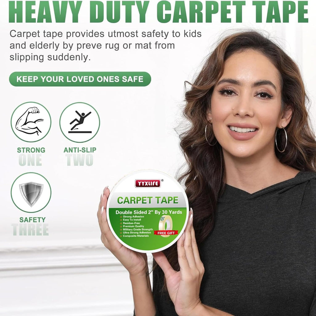 Double Sided Rug Tape, Heavy Duty for Rugs & Floors, 2" x30YD