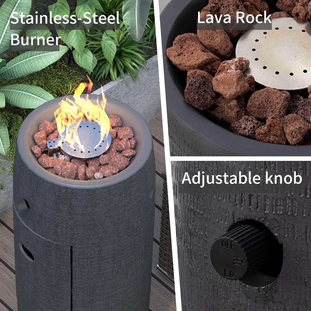 Outdoor Propane Fire Pit, 11" Propane Fire Column, Patio Gas Fire Pit 15,000 BTU Small Firepit Table for Outside w