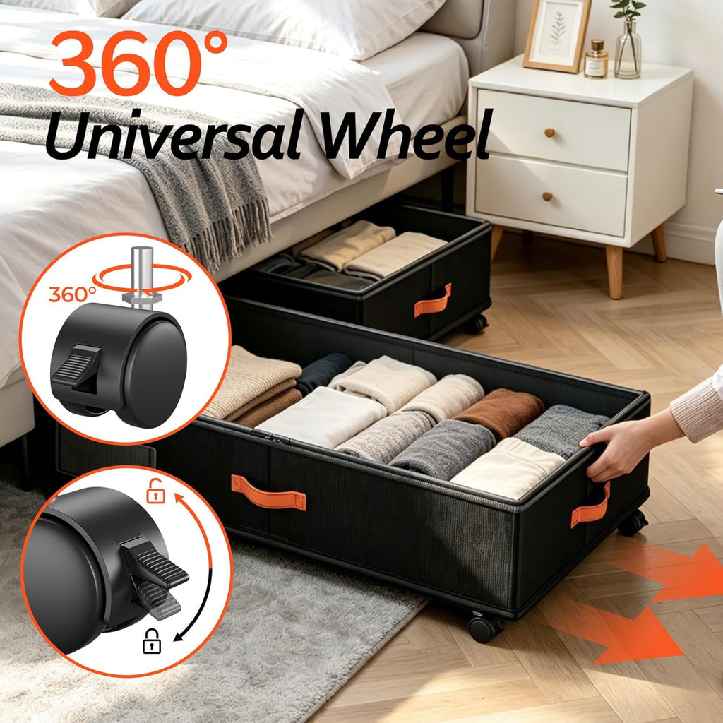 Under Bed Storage with Wheels 2-Pack, Under Bed Storage Containers 66L Clear Lids, Rolling Storage Drawers for