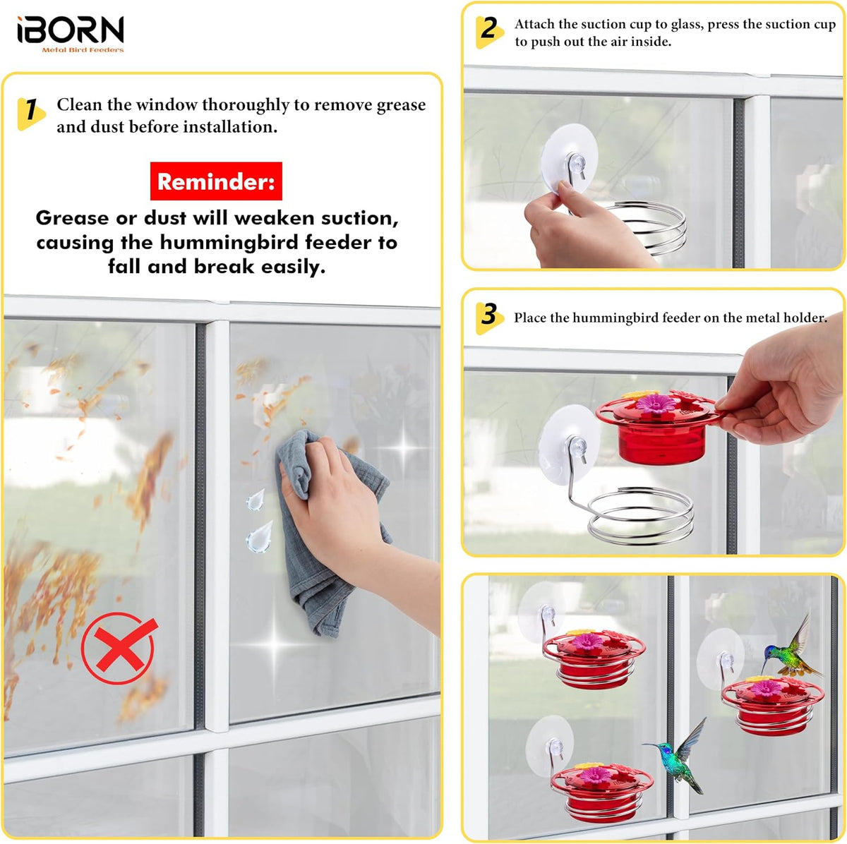 Window Hummingbird Feeder with Strong Suction Cup, BPA-Free 3.4OZ, Red 3 PK