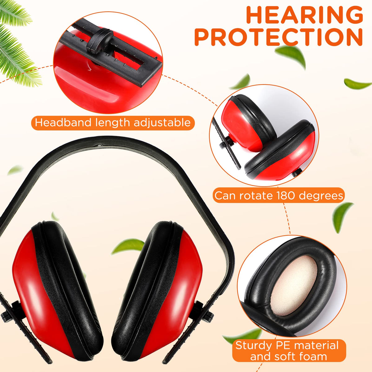 6 Pcs Soundproof Earmuffs Hearing Protection, Red