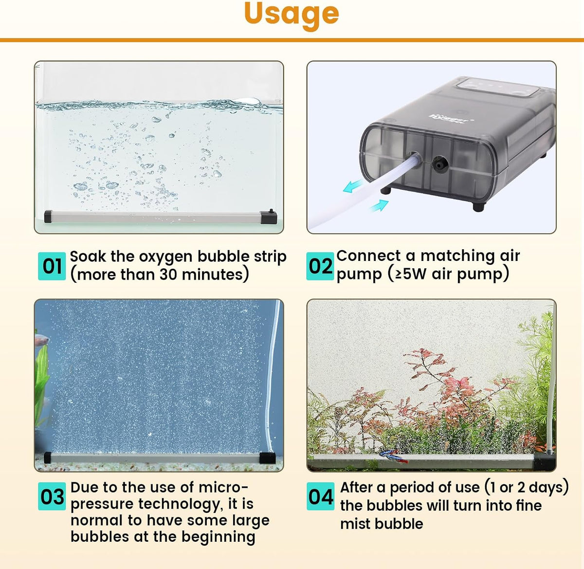 Aquarium Bubble Strip, Nano Air Bubble Curtain Wall Aquarium Air Stone Kit, Quiet High Dissolved Oxygen Diffuser Fish