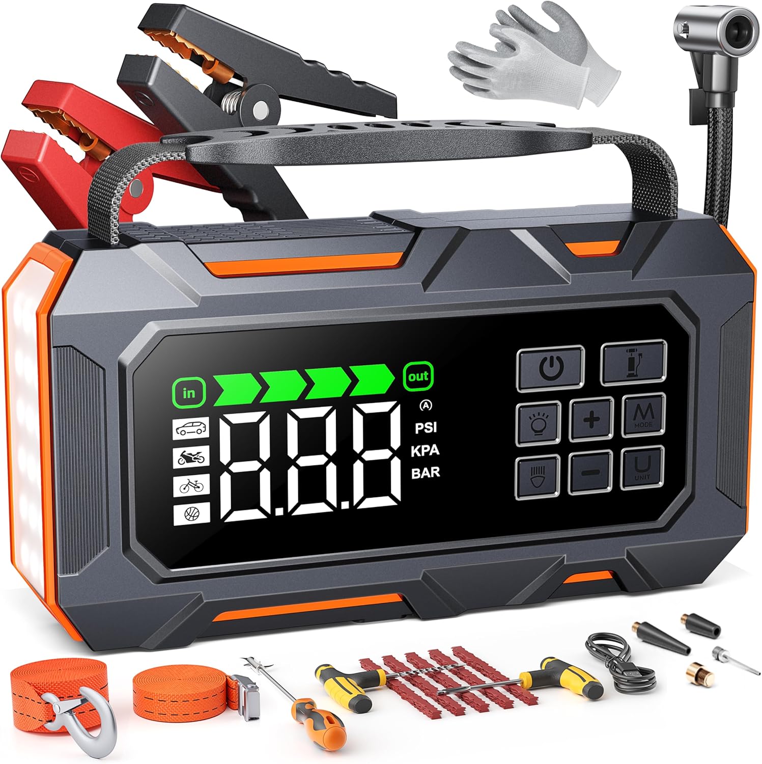16-in-1 8000A Car Battery Jump Starter with Air Compressor 160PSI, Jump Starter Jump Box (All Gas 12L Diesel) with
