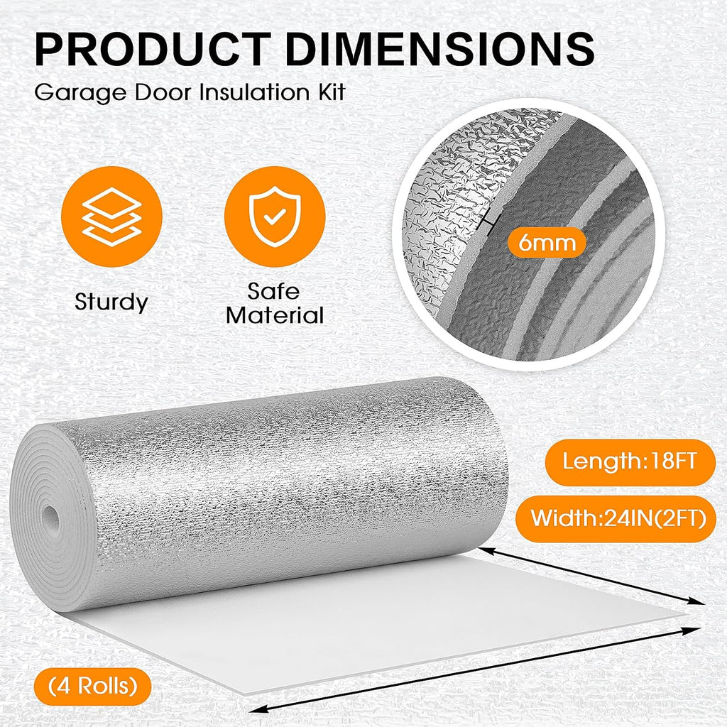 Garage Door Insulation Kit for 2 Car 16FT R8, 2FT x 18FT 4 Rolls