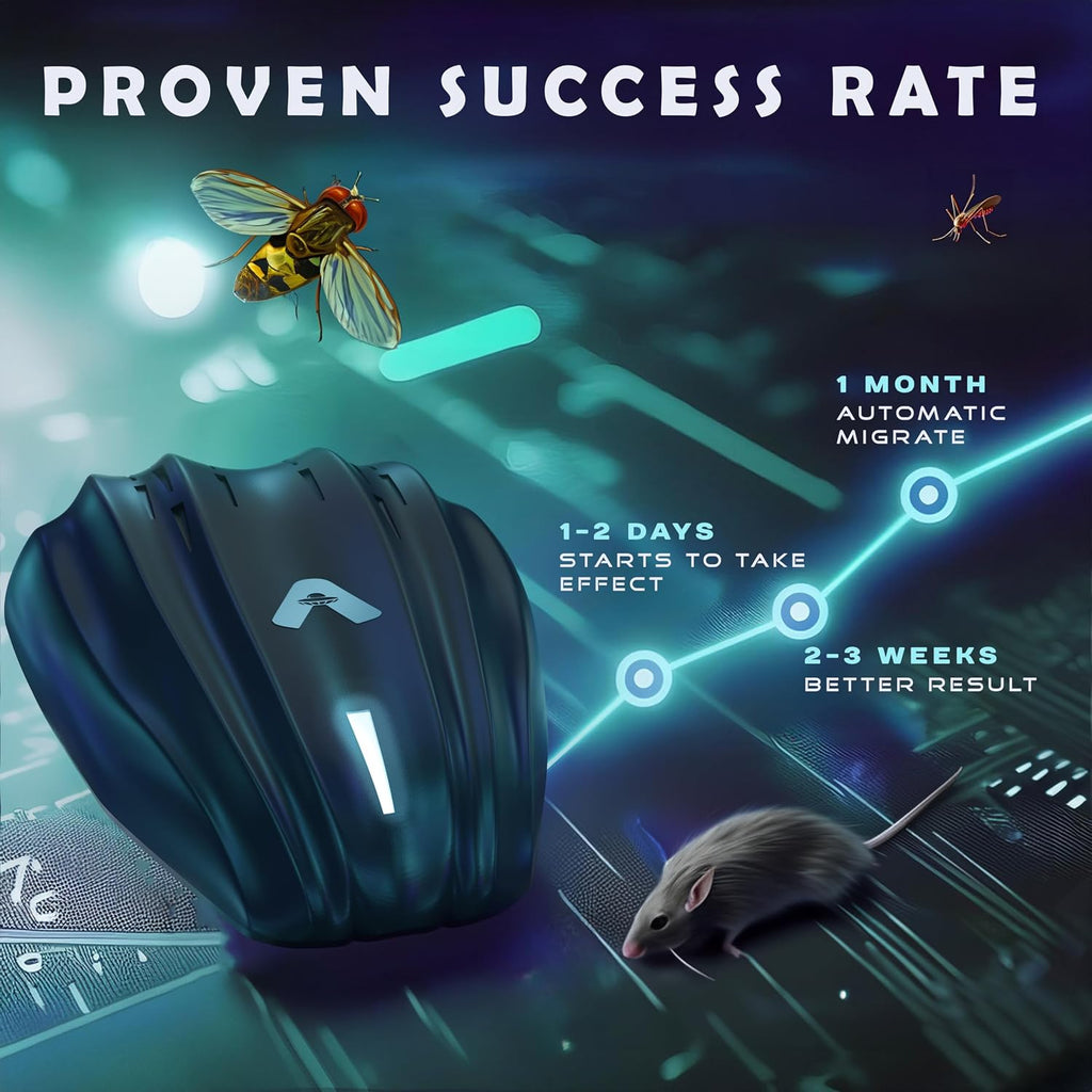 AI Chip Indoor & Outdoor Ultrasonic Pest Repeller Plug-in, Electronic Rodent & Insect Control Device for Mice, Rats