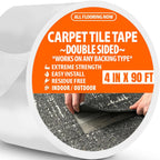 Carpet Tile Tape Wide Double Sided 4in x 90ft - Heavy Duty Reinforced Web Mesh & Residue Free - Indoor Outdoor for